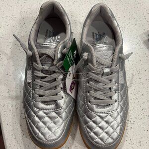 BOBS by Skechers Memory Foam Silver Shimmer Lace up Tennis shoes Vegan sz 6.5